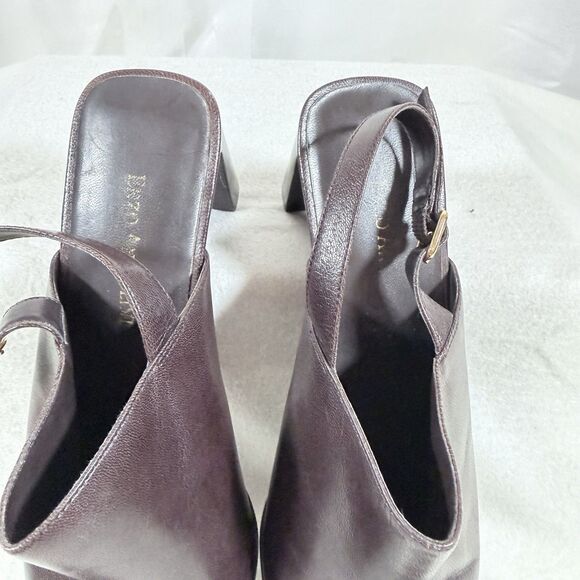 Enzo Angiolini Womens 8.5 Brown Leather Square Toe Slingback High Heel Classy - Picture 4 of 7